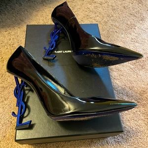 Saint Laurent Opyum 110 YSL Heel in Black with Blue Heel